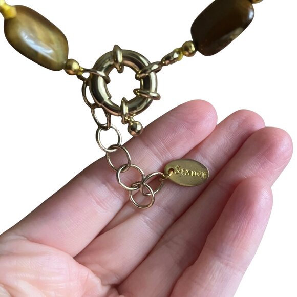 Polished Tiger’s Eye Jasper Signed Stauer Collar Statement Necklace Boho 17-19” - Picture 7 of 7